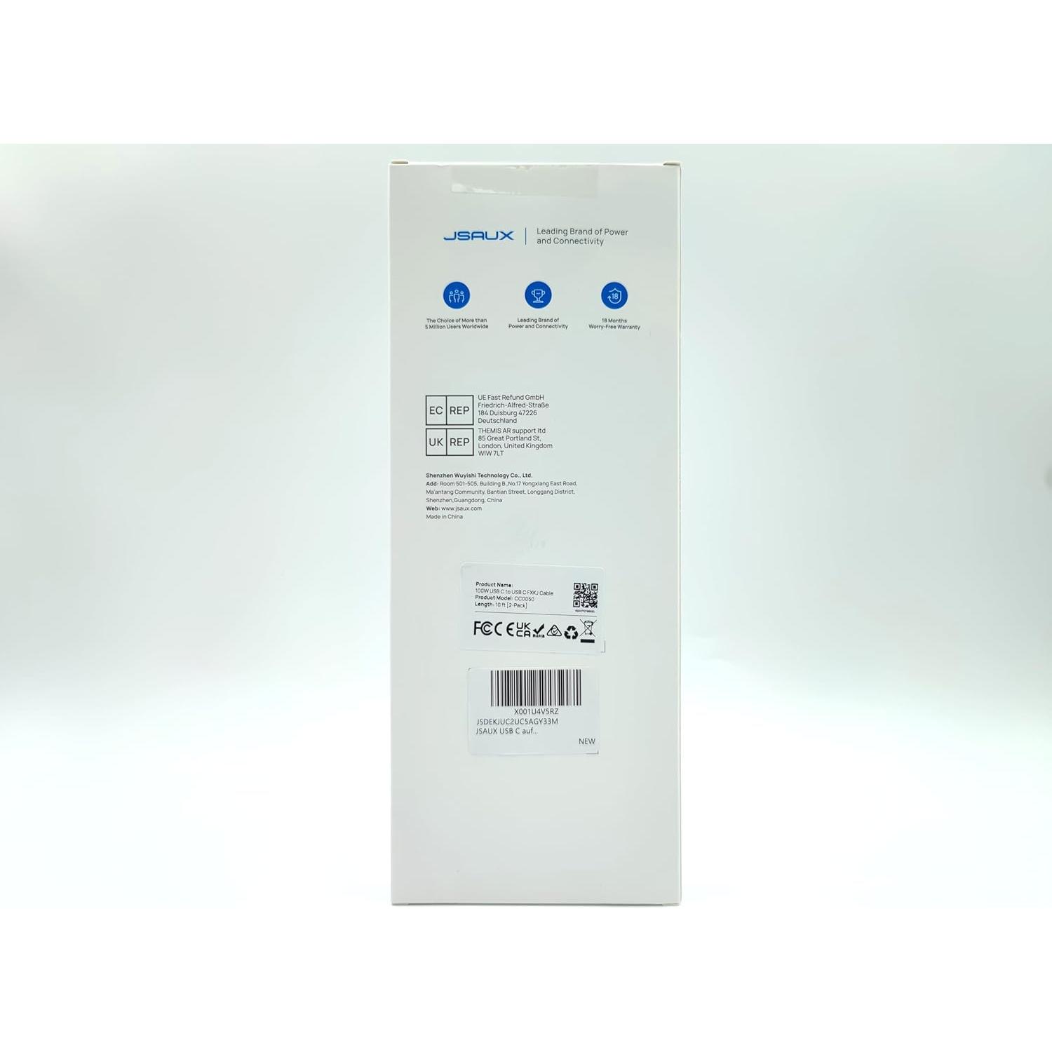 Cable USB C a USB C JSAUX 100W 2-Pack 3.05m Gris