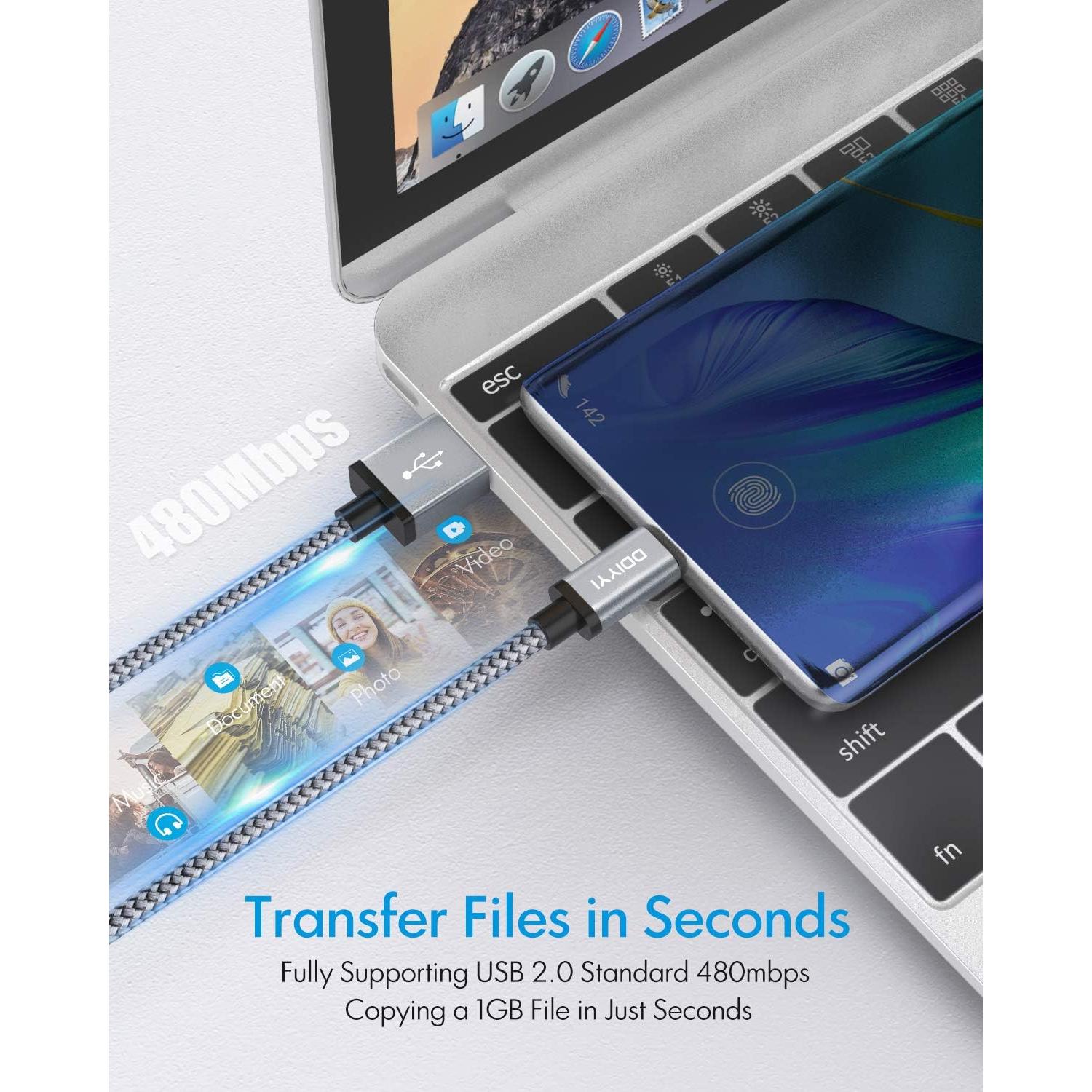 Cable USB C DDIYYI 0.91m Carga Rápida 3-Pack Rojo Gris Azul