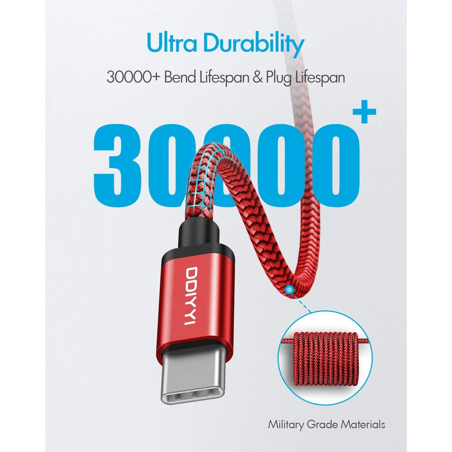 Cable USB C DDIYYI 0.91m Carga Rápida 3-Pack Rojo Gris Azul