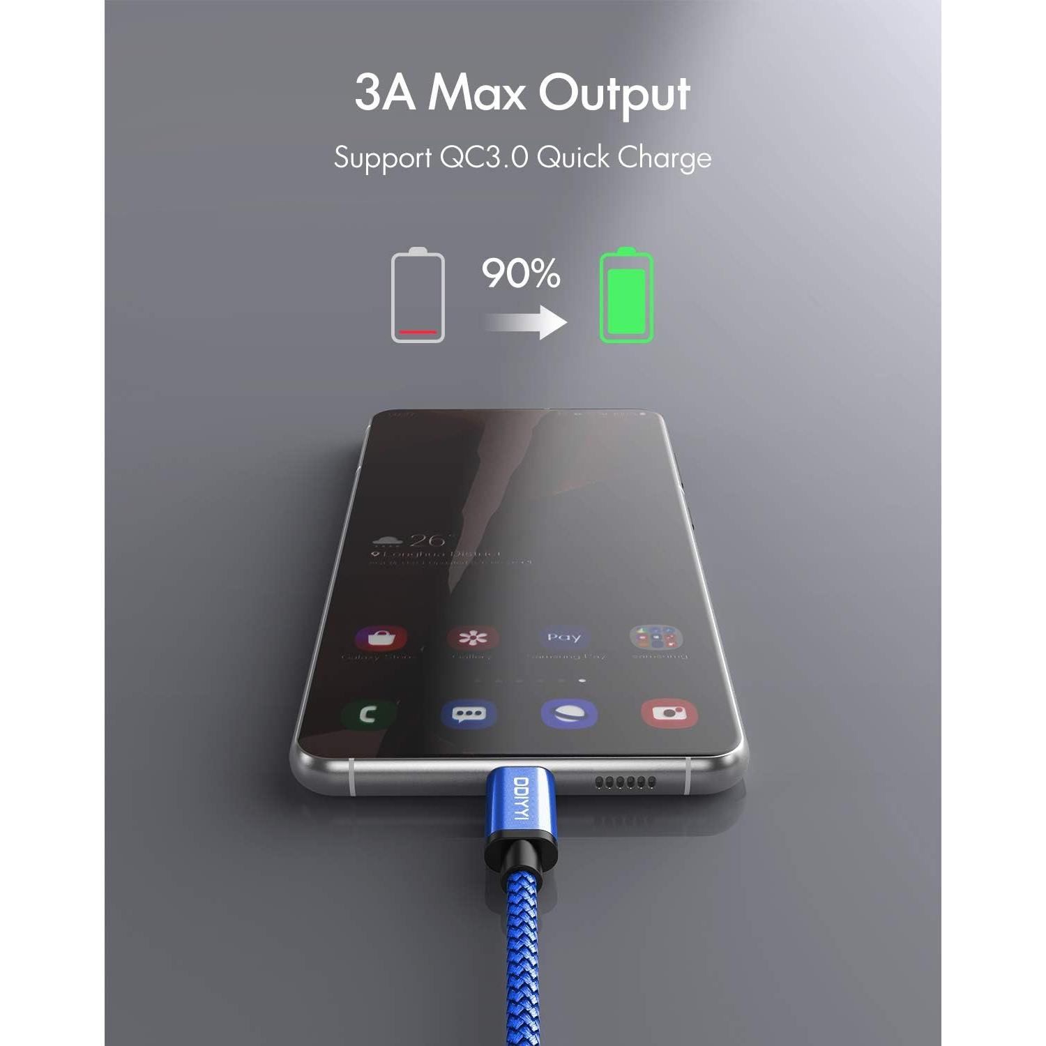 Cable USB C DDIYYI 0.91m Carga Rápida 3-Pack Rojo Gris Azul