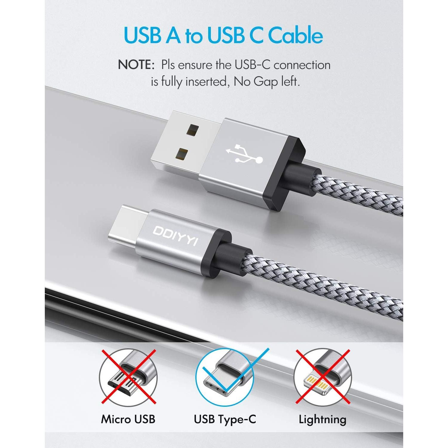 Cable USB C DDIYYI 0.91m Carga Rápida 3-Pack Rojo Gris Azul
