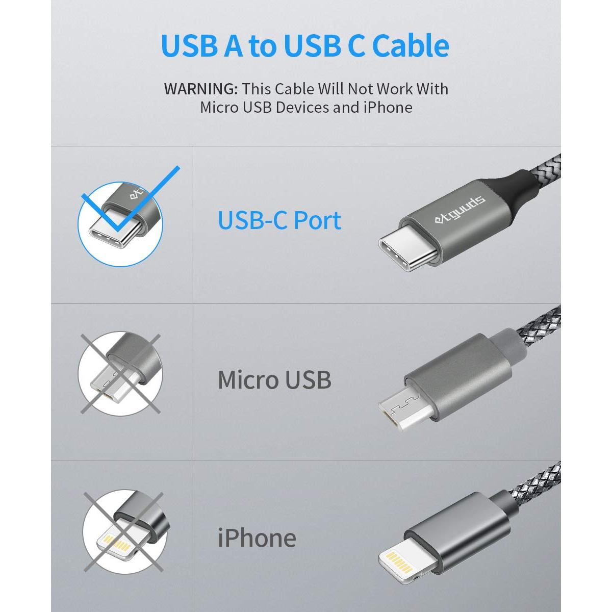 Cable USB A a USB C etguuds 5-Pack 0.91-3.05m Carga Rápida