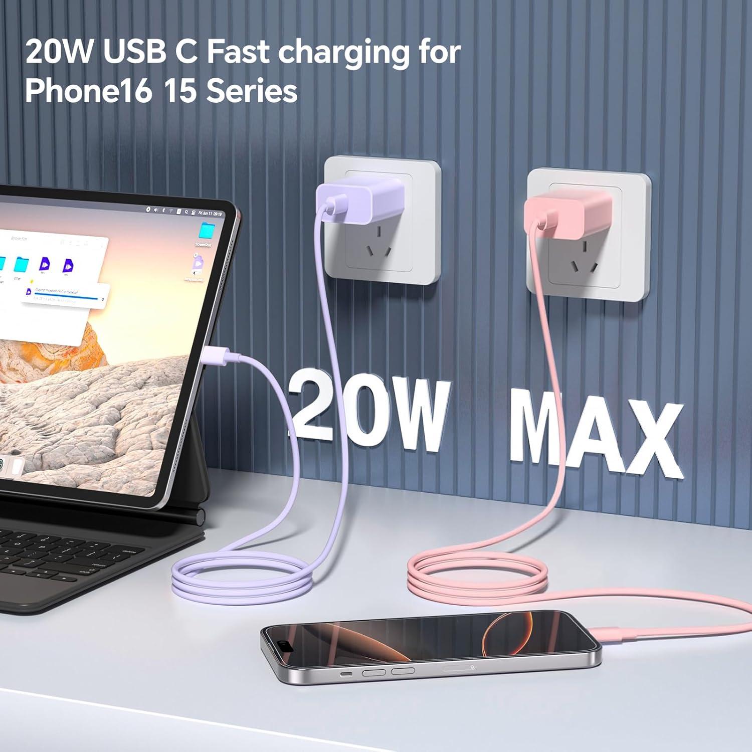 Cable de Carga Rápida USB C 60W 10FT 3Pack para iPhone 16/15