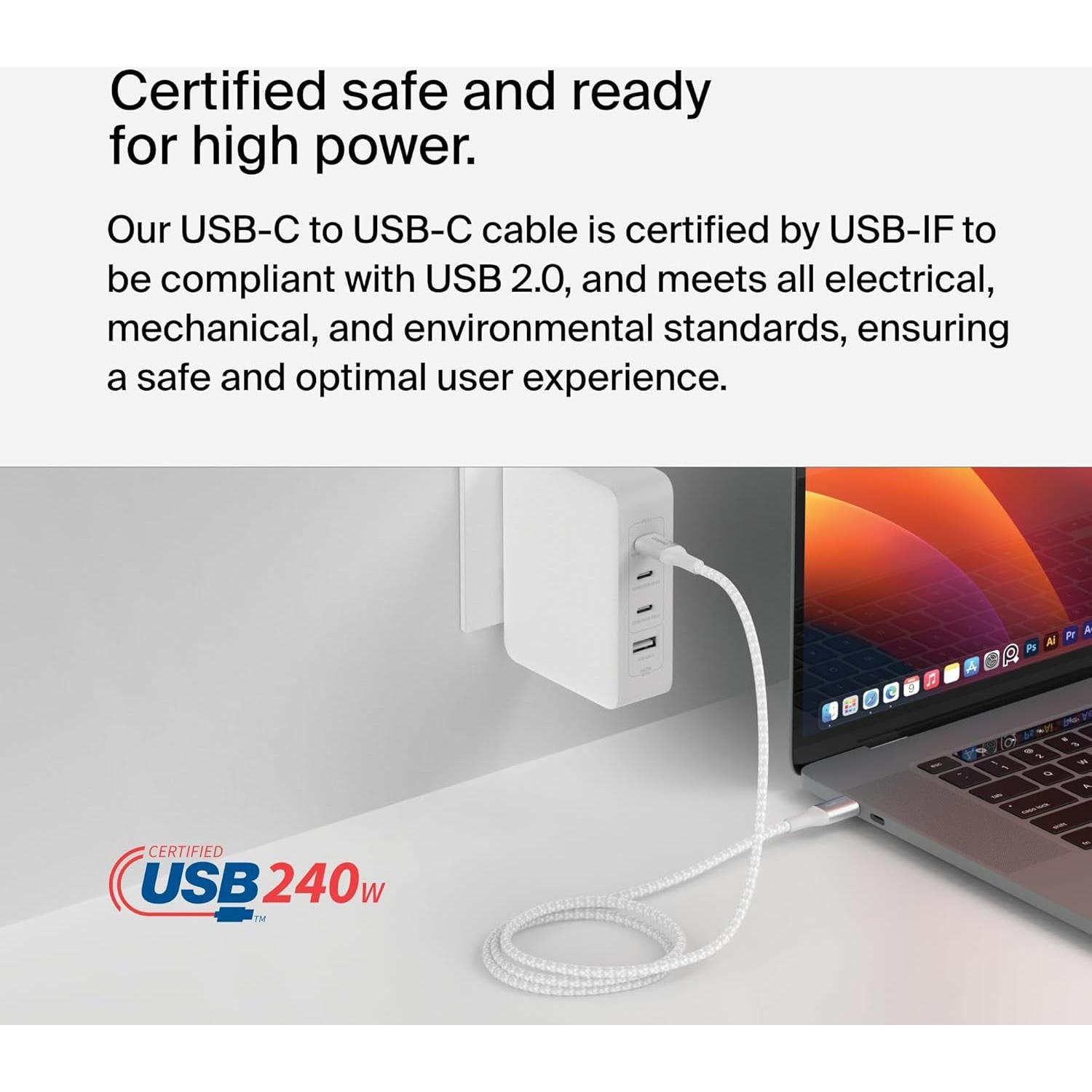 Cable de Poder USB-C a USB-C Belkin 2M 240W Carga Rápida
