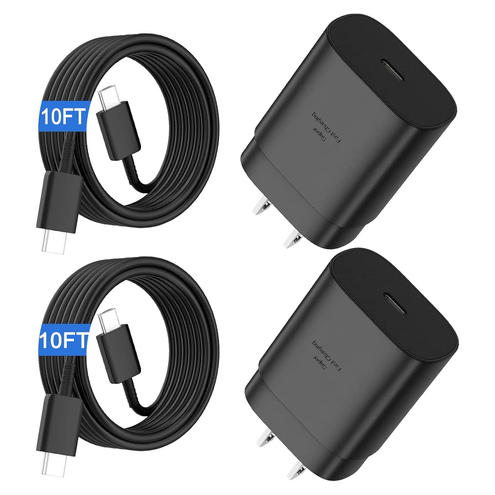 Cargador Rápido Samsung 25W con Cable USB-C 10FT - Paquete de 2