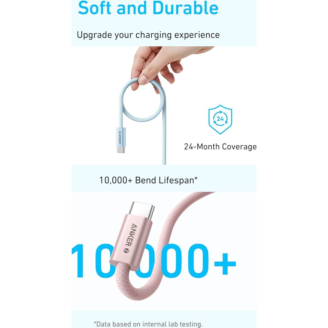 Cable USB-C a USB-C Anker Zolo 1.83m 240W Trenzado Blanco