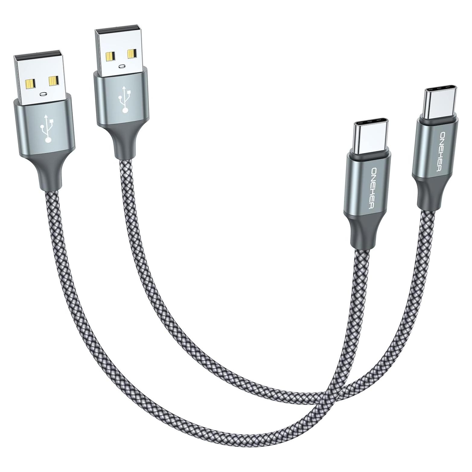 Cable USB Tipo C Corto OneKer 30cm Carga Rápida 2-Pack