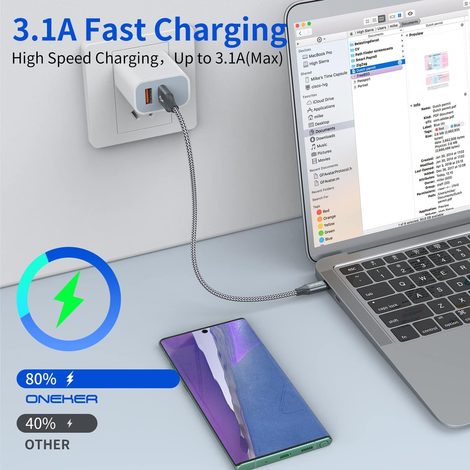 Cable USB Tipo C Corto OneKer 30cm Carga Rápida 2-Pack