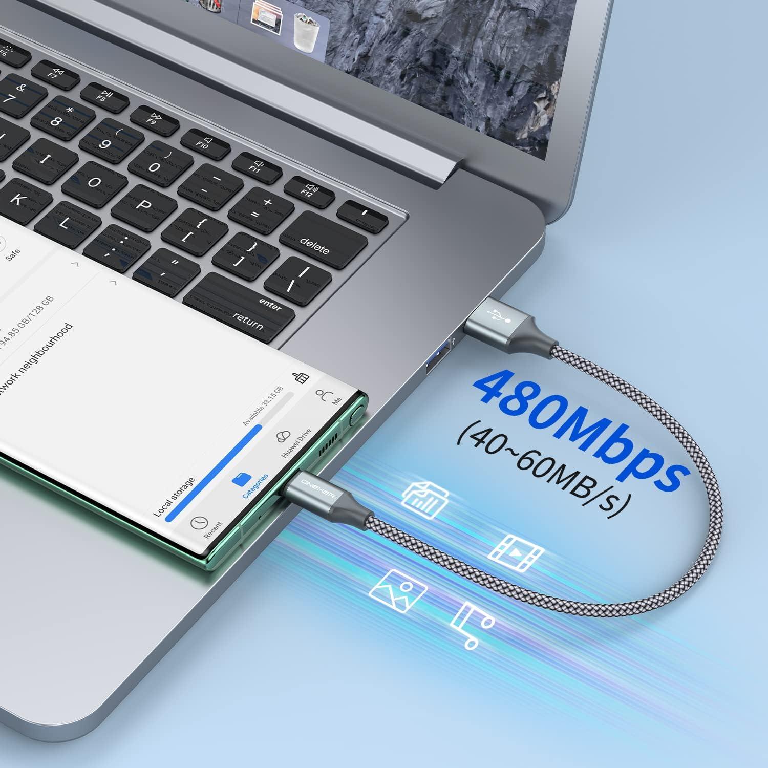 Cable USB Tipo C Corto OneKer 30cm Carga Rápida 2-Pack