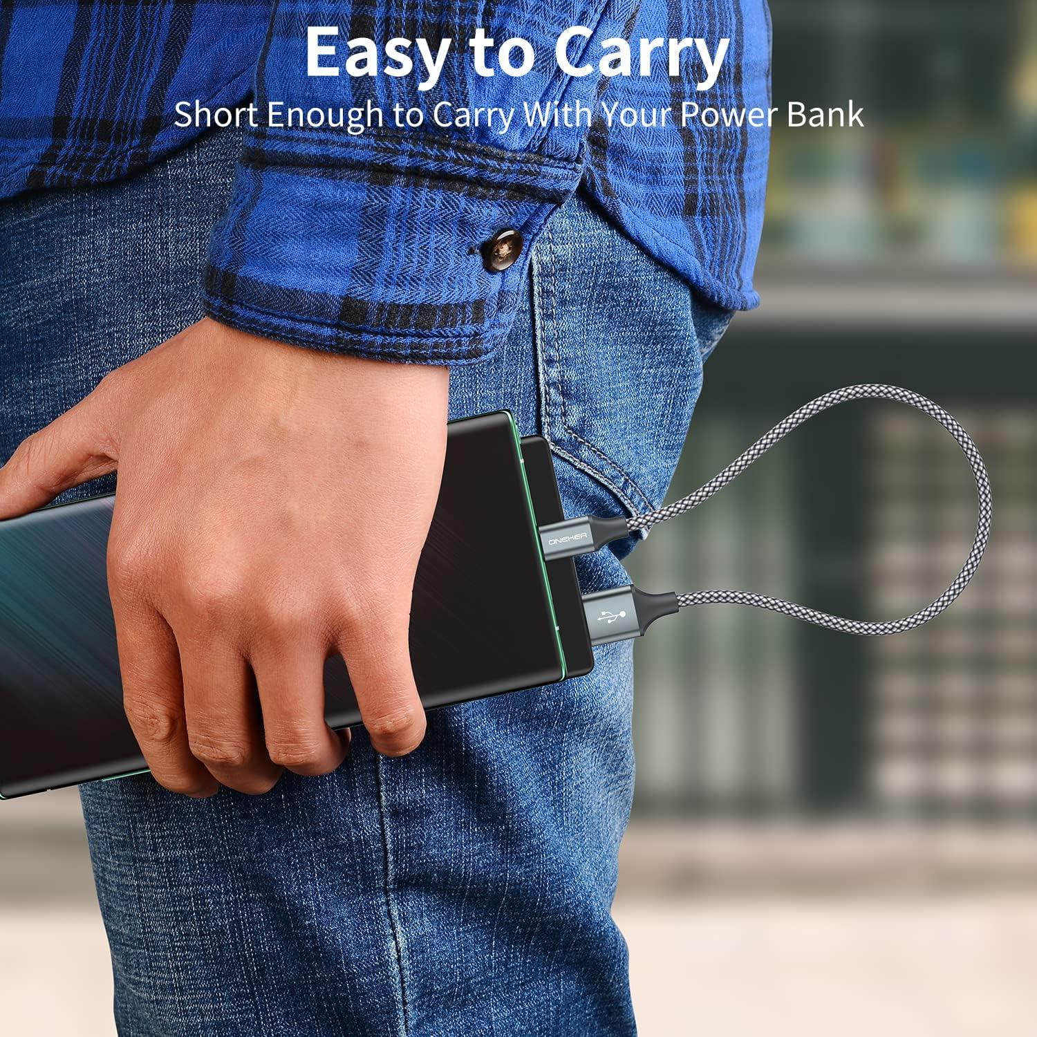 Cable USB Tipo C Corto OneKer 30cm Carga Rápida 2-Pack