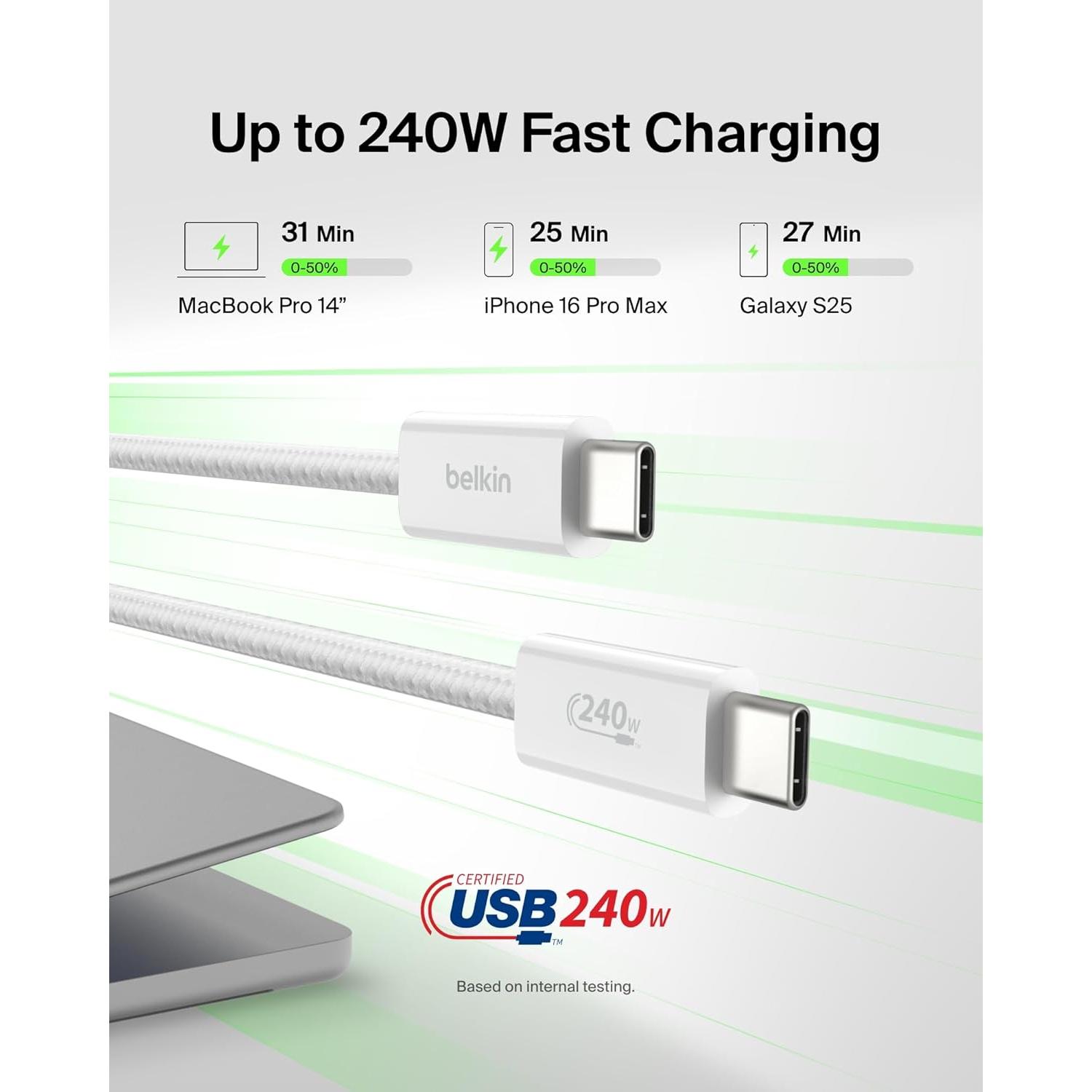 Cable USB-C a USB-C Belkin 1M 240W Carga Rápida Blanco