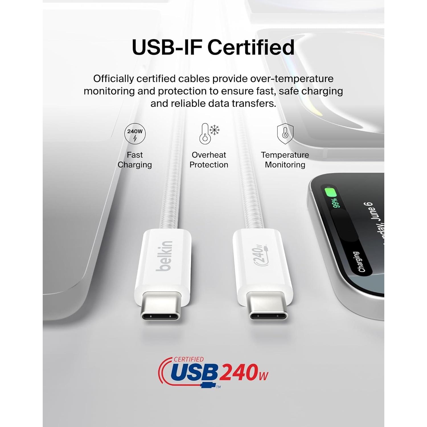 Cable USB-C a USB-C Belkin 1M 240W Carga Rápida Blanco