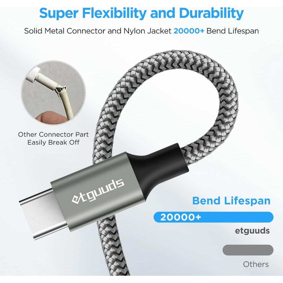 Cable USB A a USB C etguuds 1.2m 3A carga rápida - 2 unidades