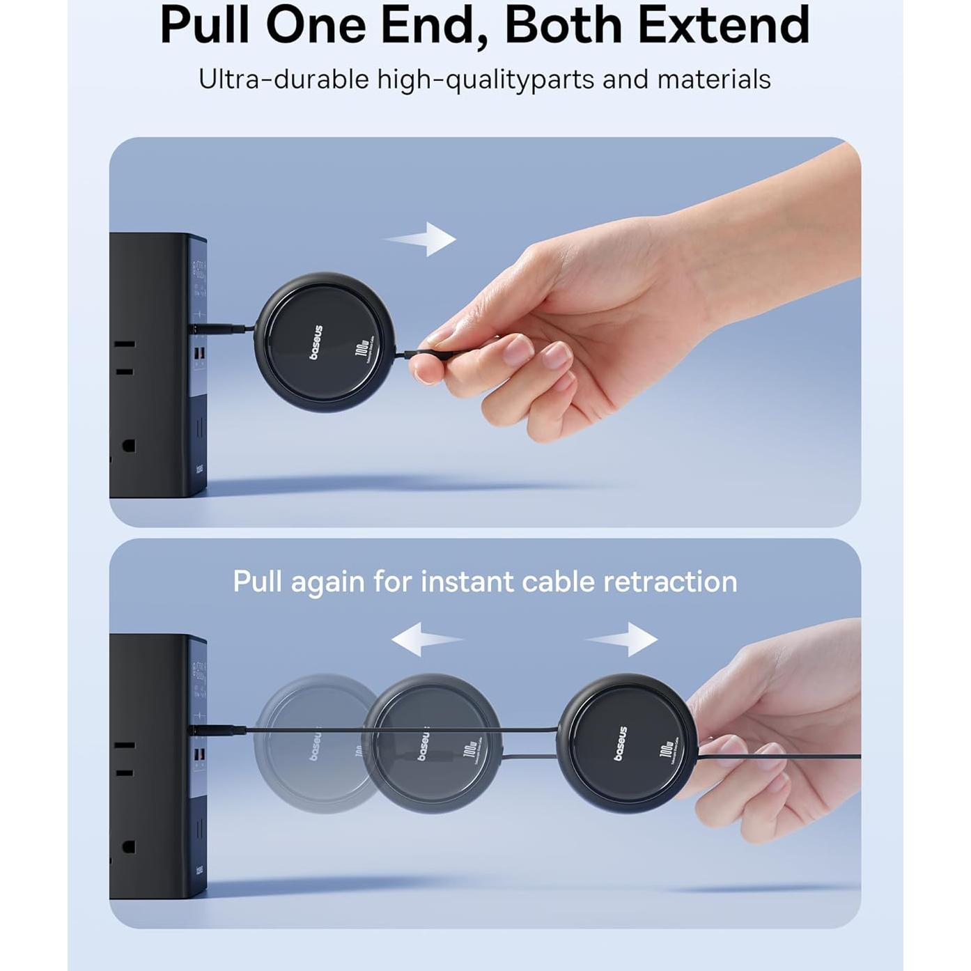 Cable USB C Retráctil Baseus 100W 1m para Carga Rápida