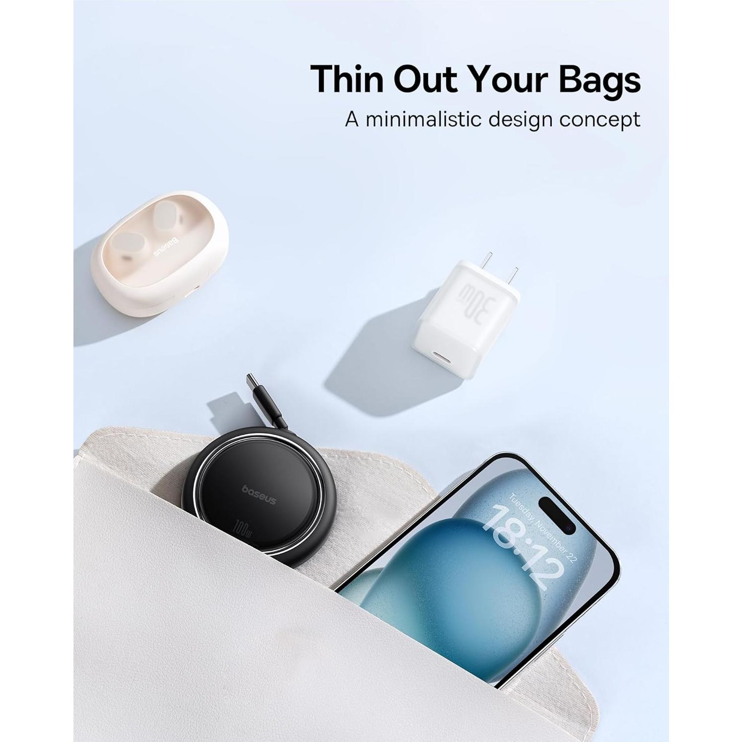 Cable USB C Retráctil Baseus 100W 1m para Carga Rápida