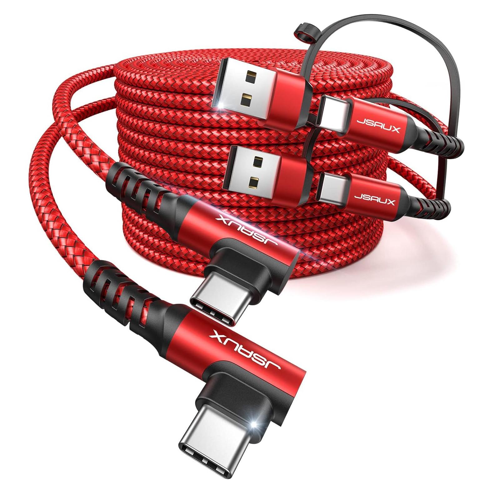 Cable USB C 100W JSAUX 3.05m Rojo - Carga Rápida 3 en 1