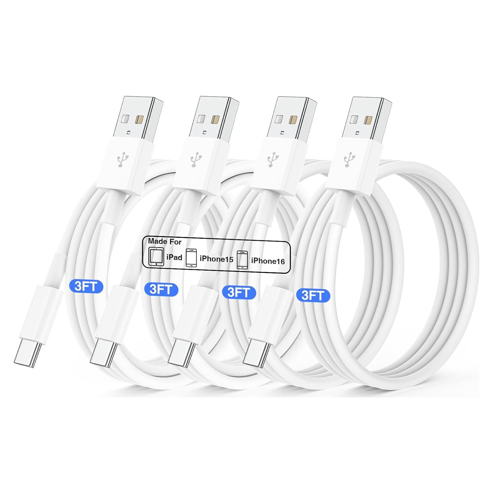 Paquete de 4 Cables USB C QZIIW 3FT Carga Rápida iPhone y Samsung
