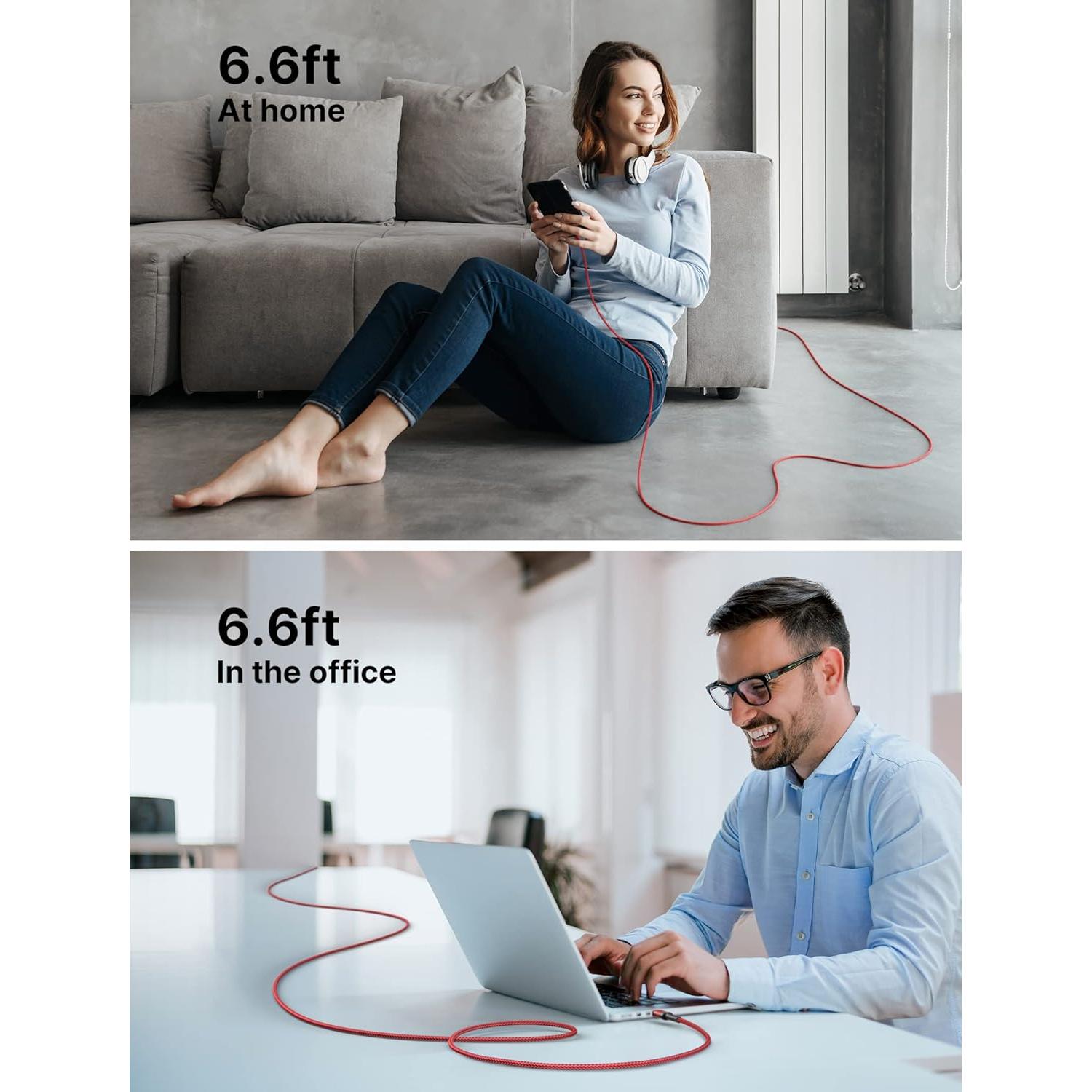 Cable USB C a USB C JSAUX 100W 2m Rojo - Carga Rápida