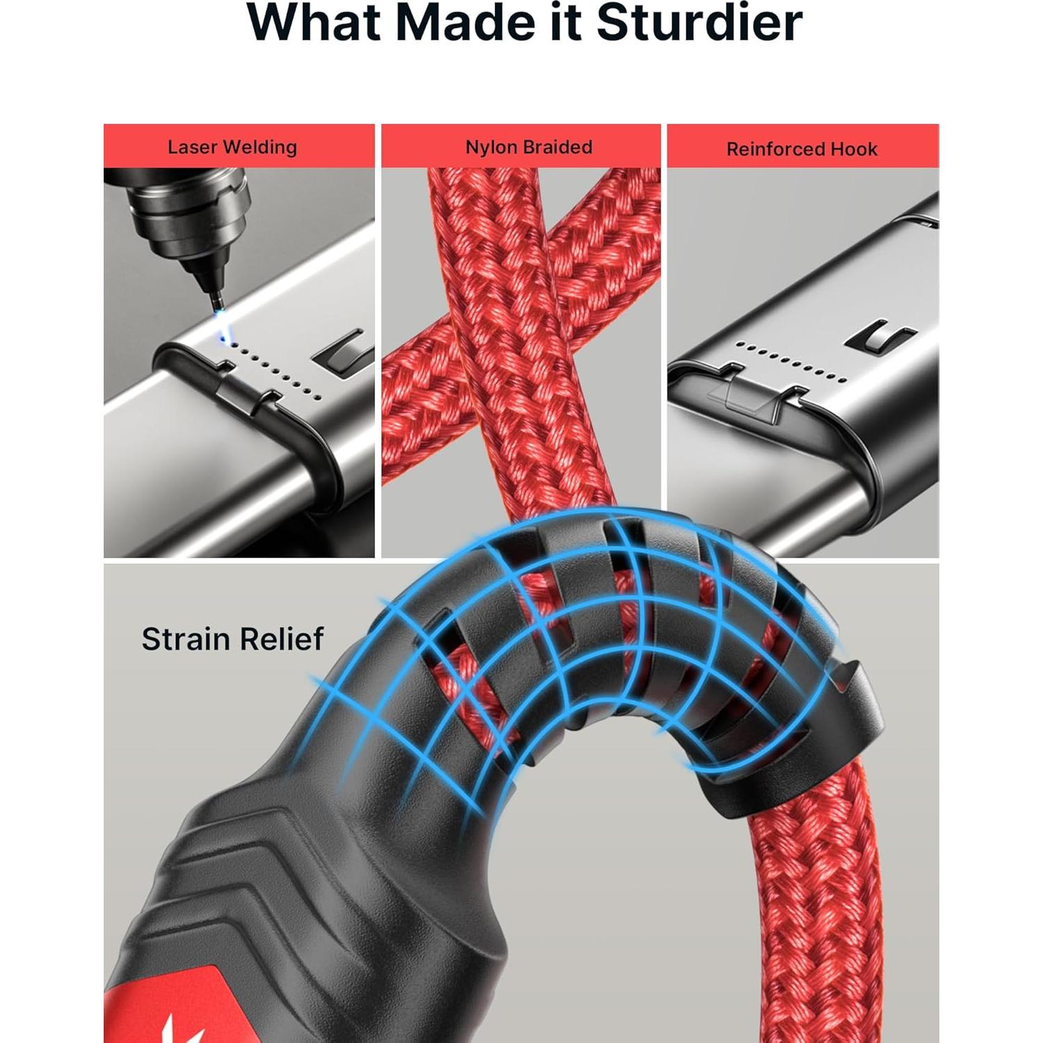 Cable USB C a USB C JSAUX 100W 2m Rojo - Carga Rápida