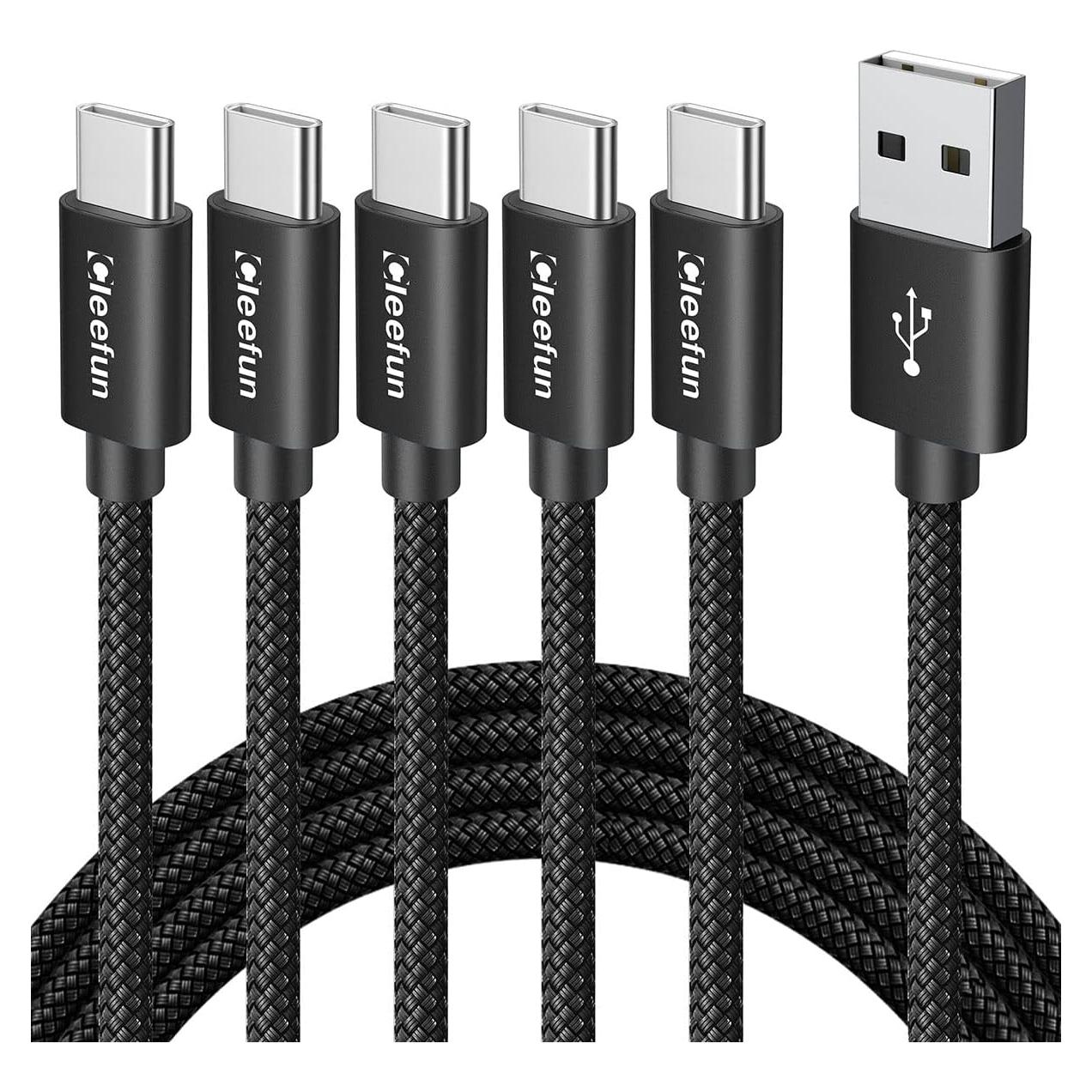 Cable USB A a C CLEEFUN 0.91m - Paquete de 5, Carga Rápida