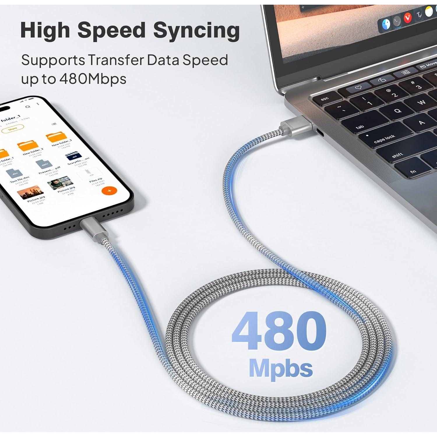 Cable de Carga USB Tipo C Elebase 3 Pack 1.5/2/3m para iPhone 16
