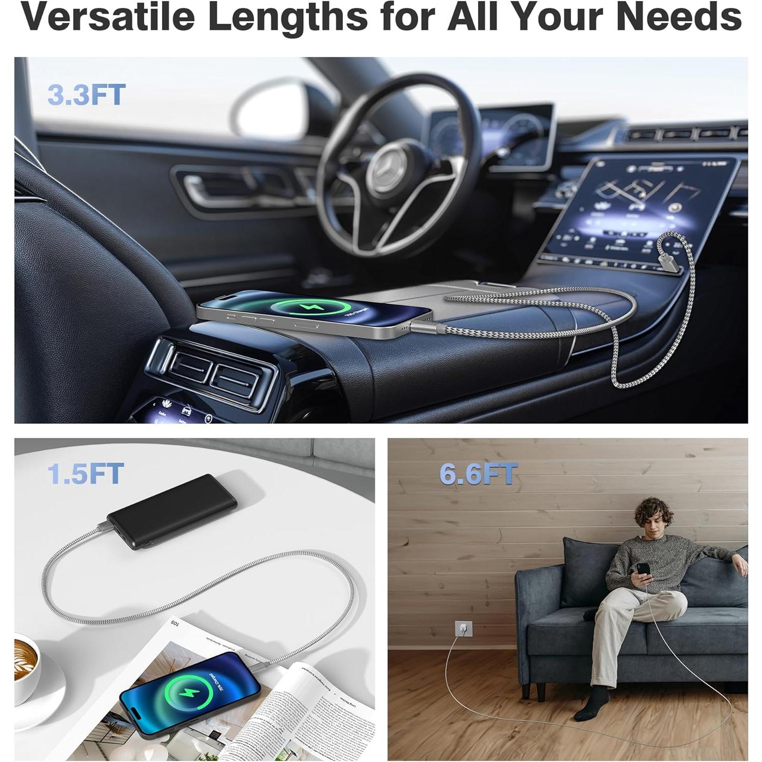 Cable de Carga USB Tipo C Elebase 3 Pack 1.5/2/3m para iPhone 16