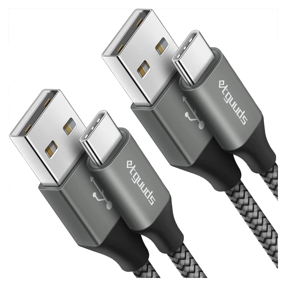 Cable USB A a USB C 3m etguuds Carga Rápida 2-Pack Gris