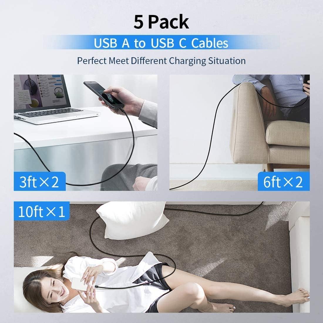 Cable USB C CLEEFUN 5 Pack Trenzado 0.91-3.05m Carga Rápida
