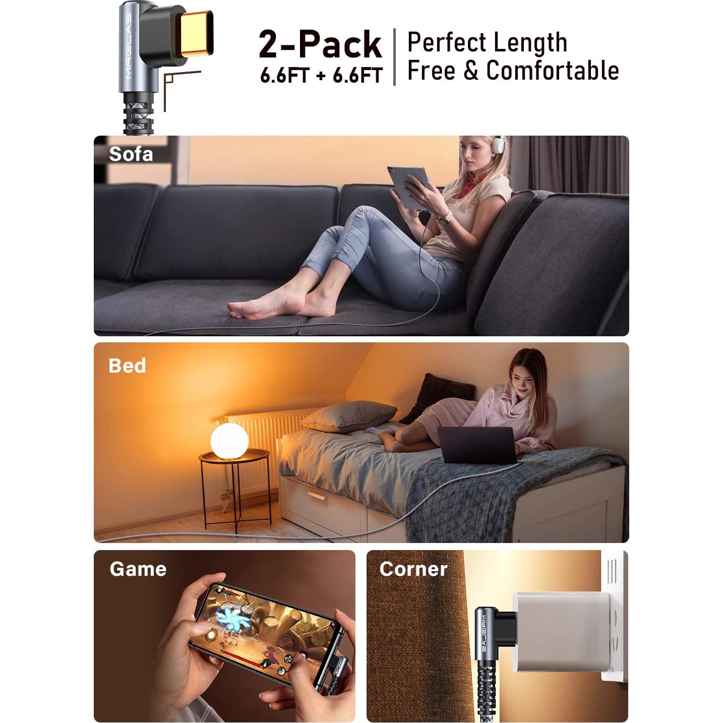 Cable USB C 3.2A MRGLAS 2m Pack de 2 Carga Rápida iPhone