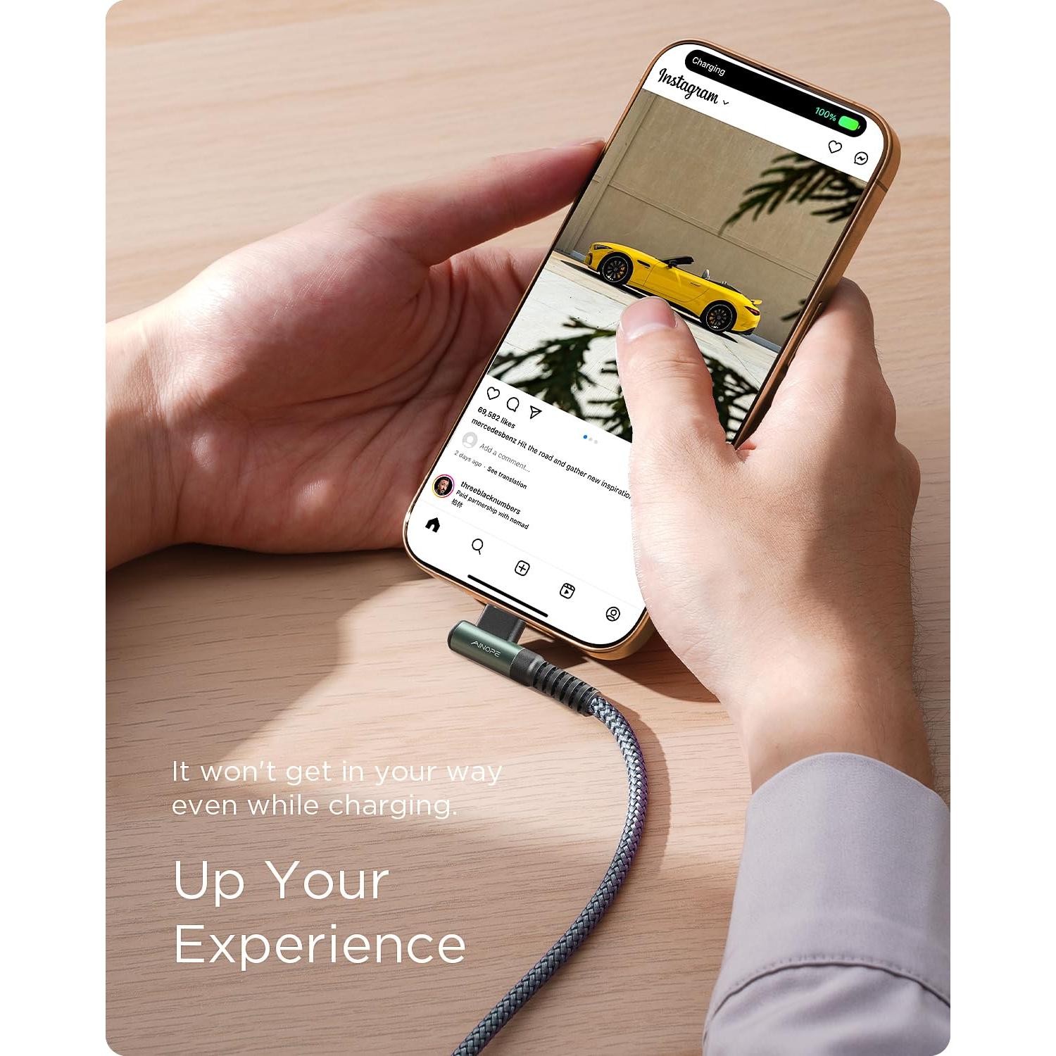 Cable USB C AINOPE 2m Cargador Rápido 3.1A Ángulo Derecho