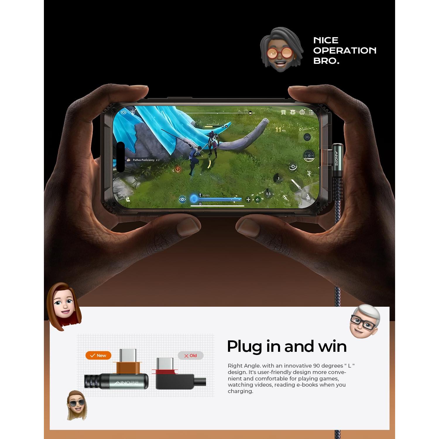 Cable USB C AINOPE 2m Cargador Rápido 3.1A Ángulo Derecho