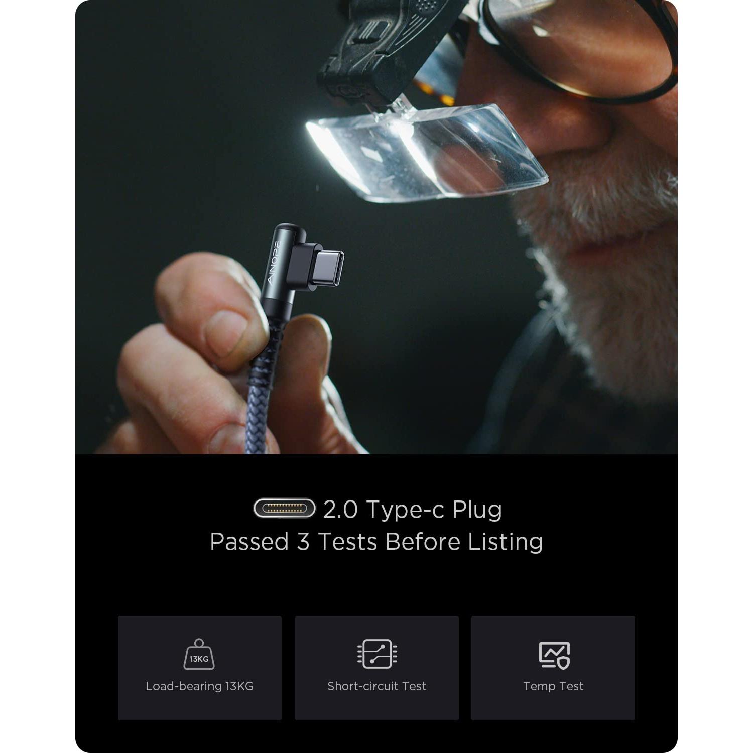 Cable USB C AINOPE 2m Cargador Rápido 3.1A Ángulo Derecho