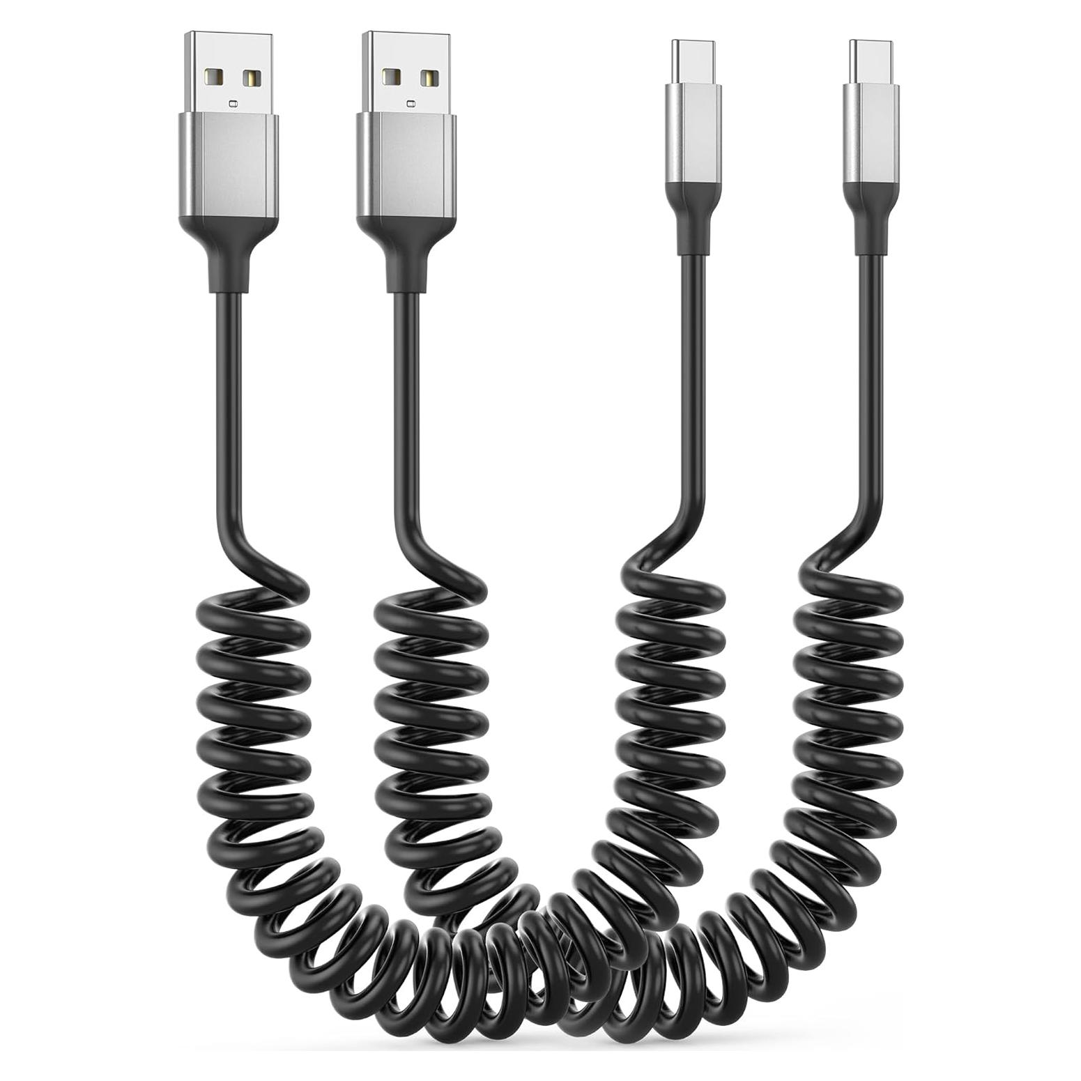Cable USB C Enrollado Acecene 3A 0.91m Carga Rápida para Coche