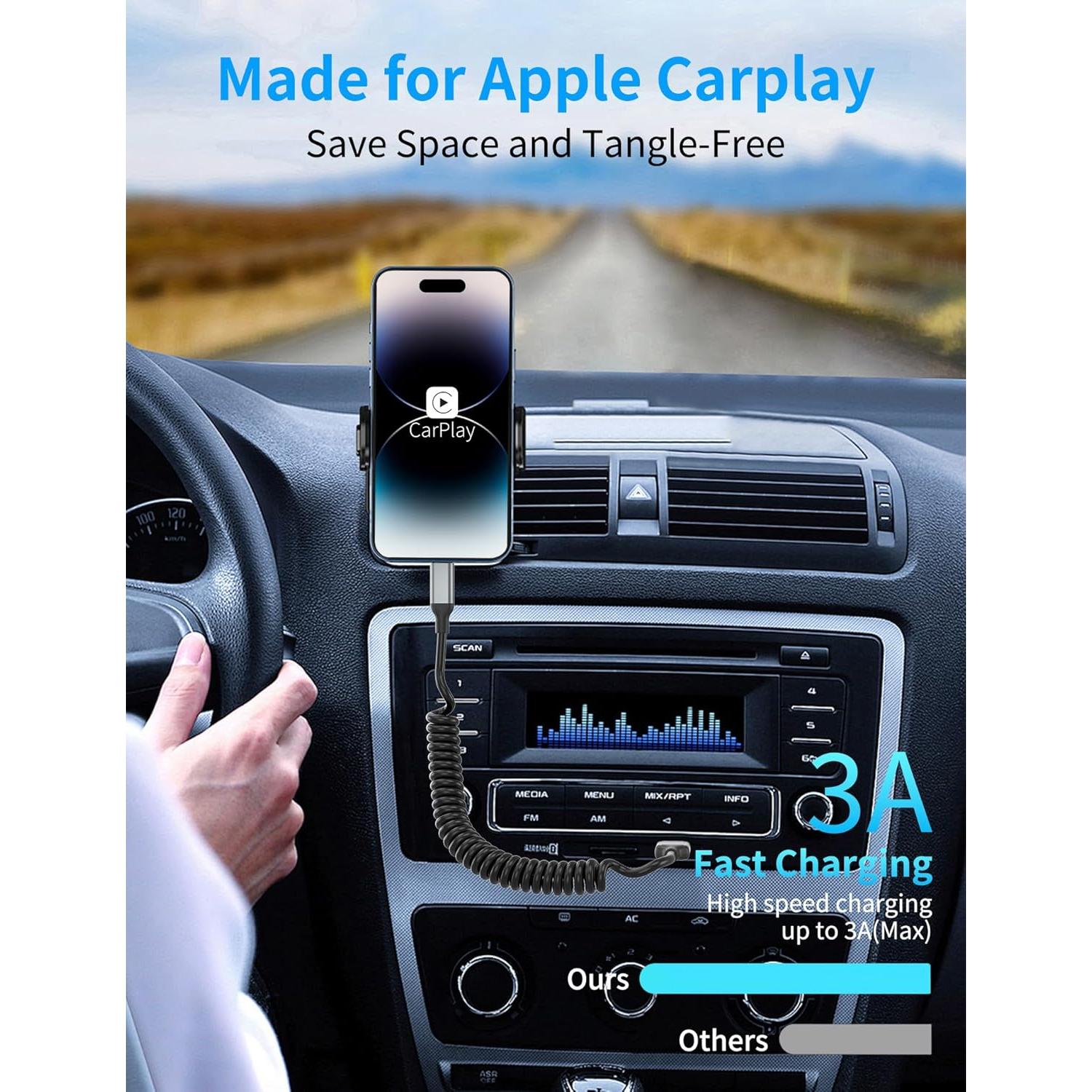 Cable USB C Enrollado Acecene 3A 0.91m Carga Rápida para Coche