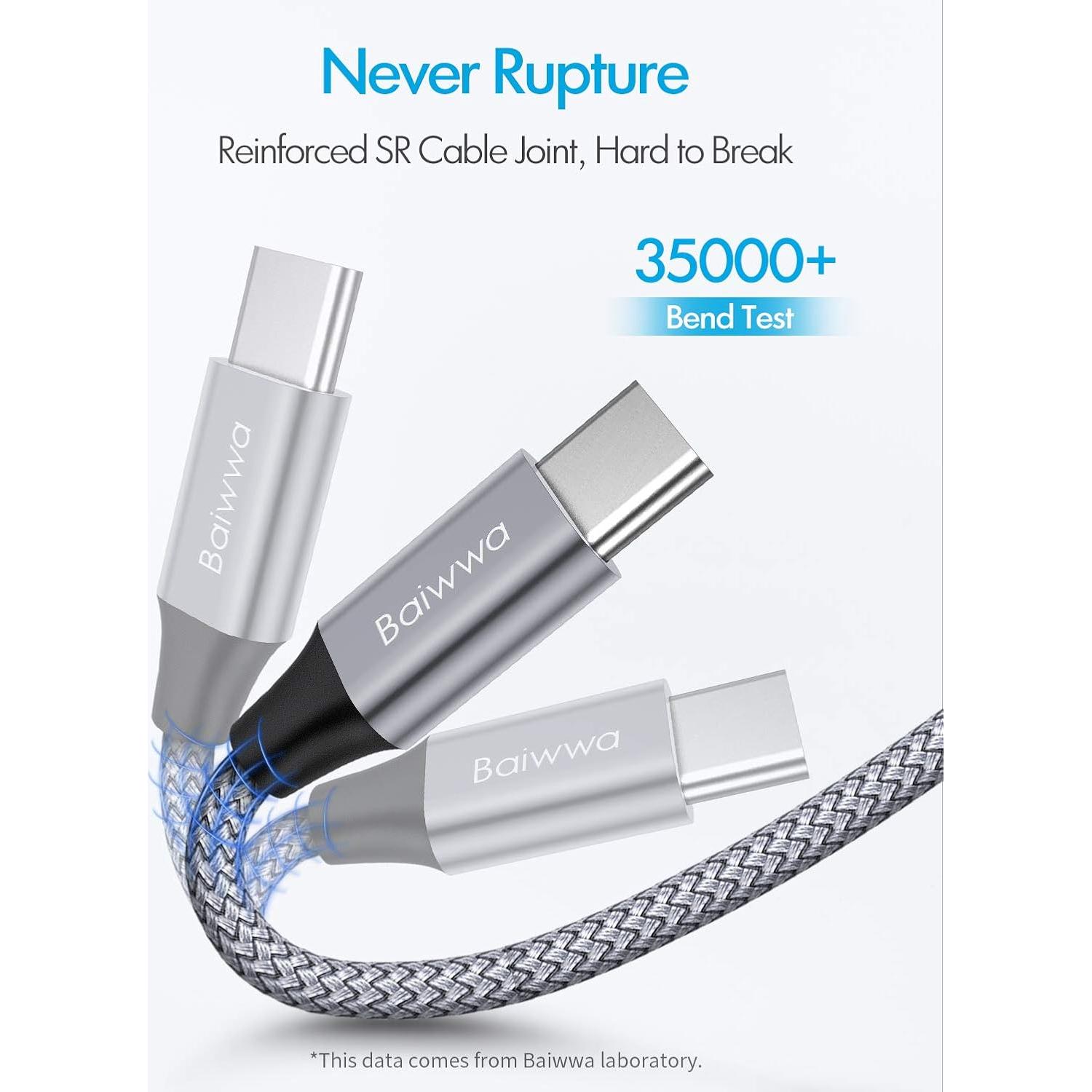 Cable USB A a C Baiwwa 3A Carga Rápida 1.52m 2-Pack