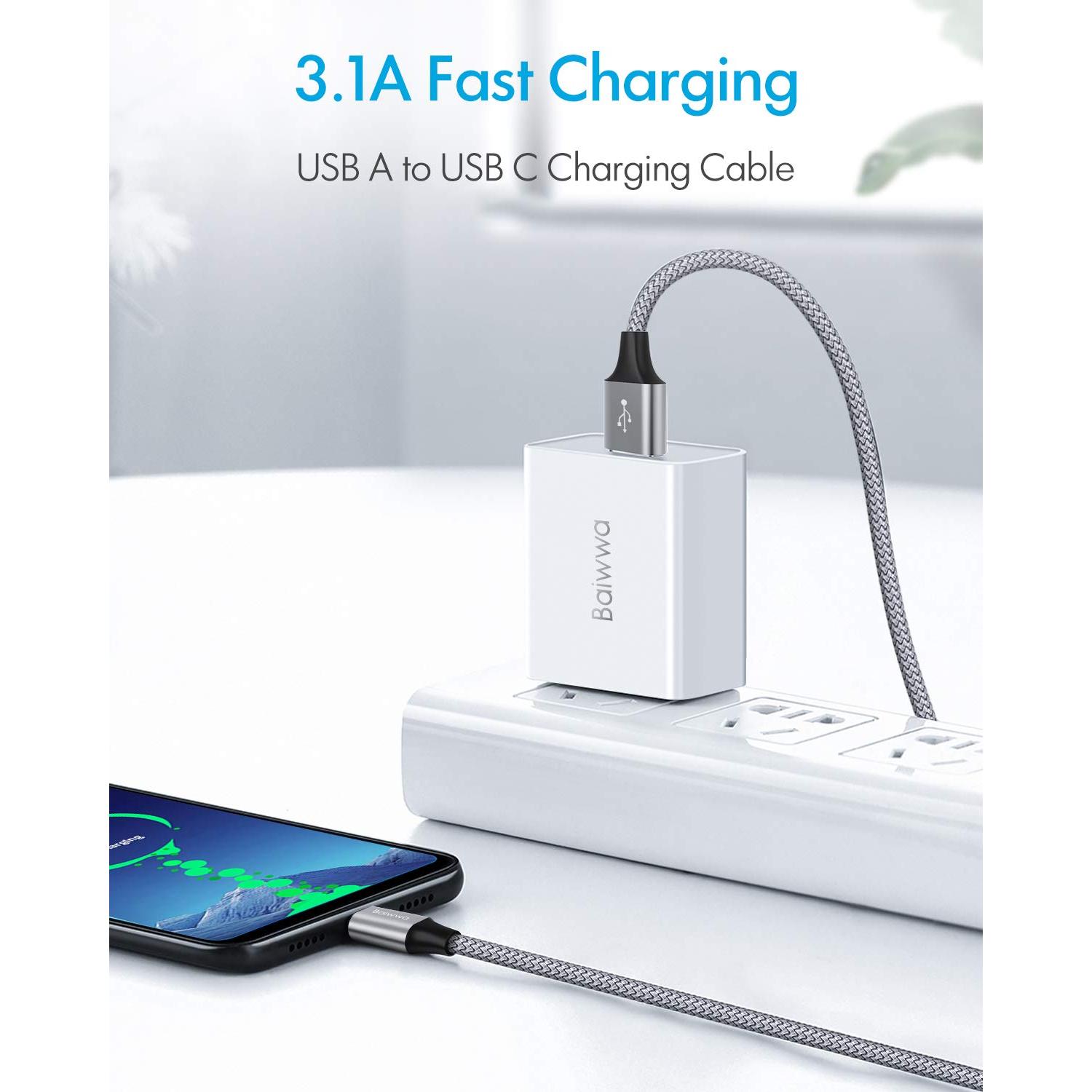 Cable USB A a C Baiwwa 3A Carga Rápida 1.52m 2-Pack