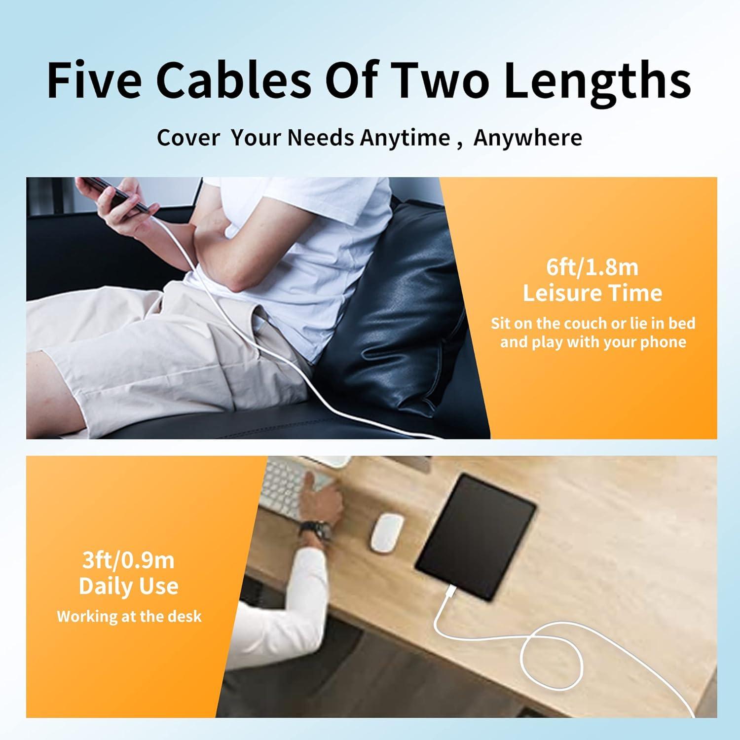 Cable USB A a USB C 5-Pack Hrbzo 1m y 1.8m Carga Rápida