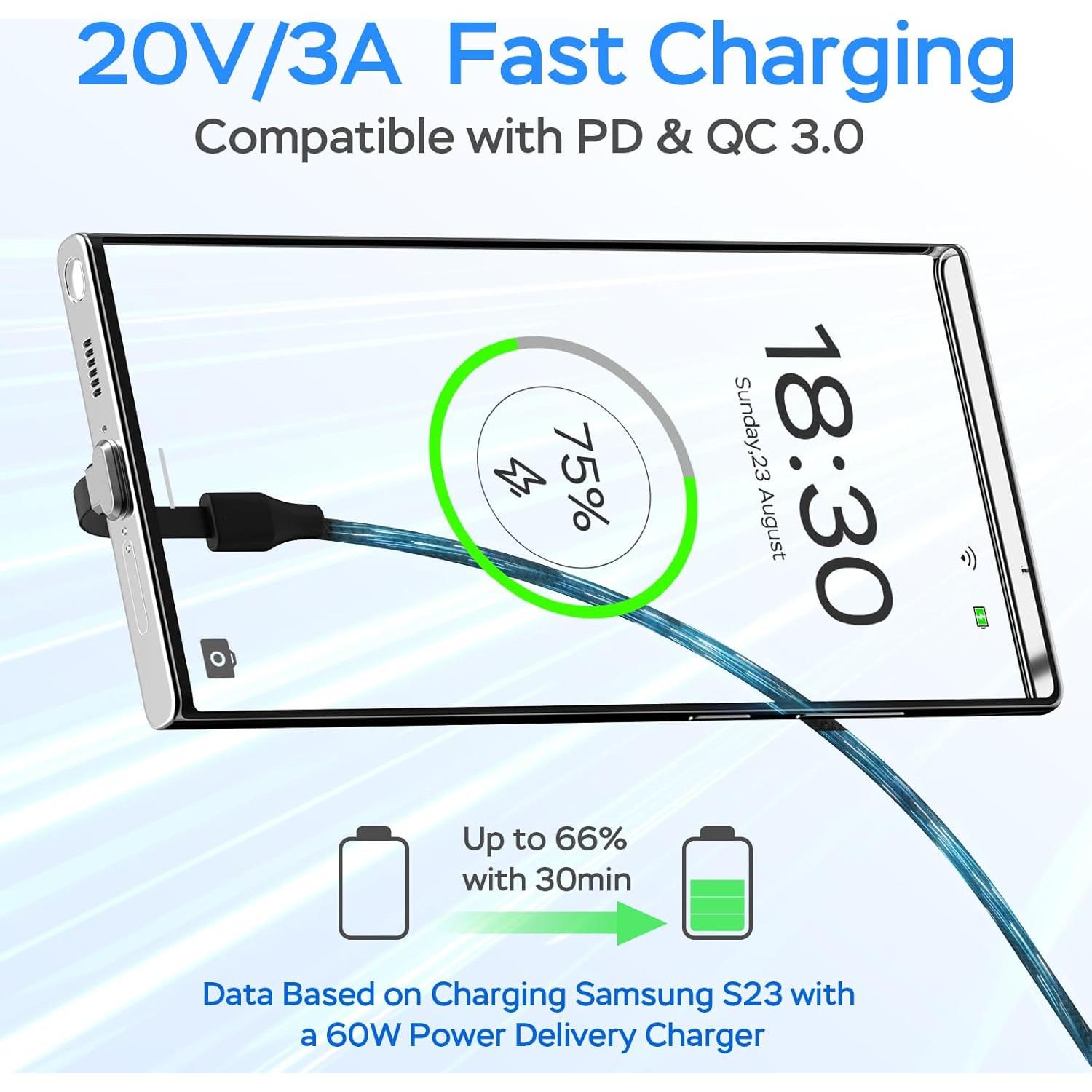 Cable USB C 60W 1.0m DBillionDa Carga Rápida 90 Grados