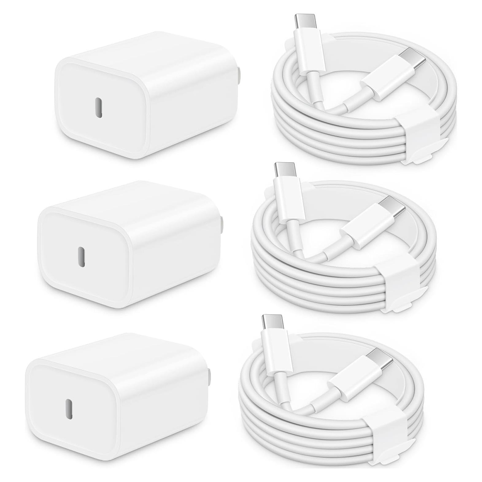 Paquete de 3 Cargadores Rápidos USB C 20W para iPhone 16/15