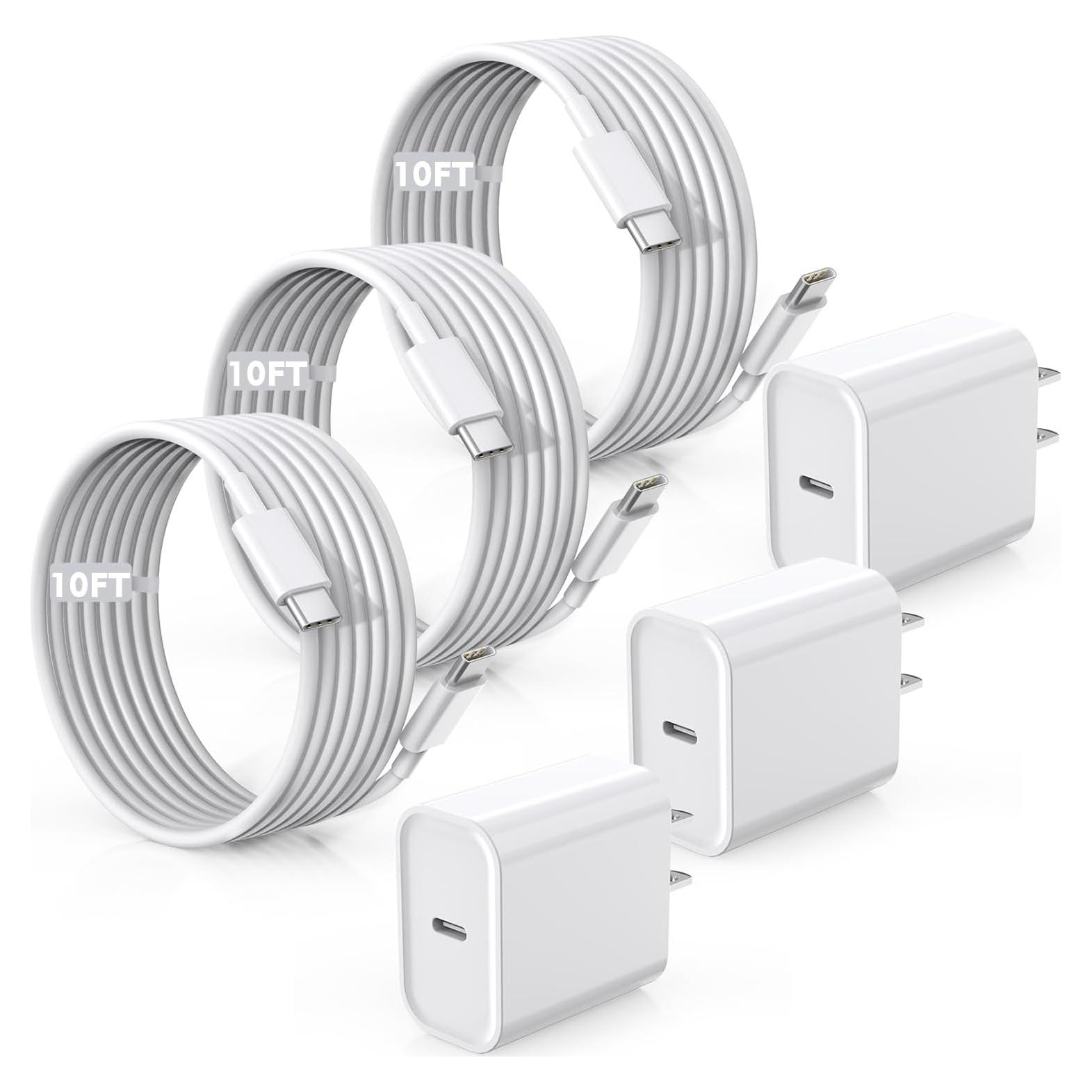 Cargador Rápido USB-C 20W + Cable 10FT para iPhone 16/15