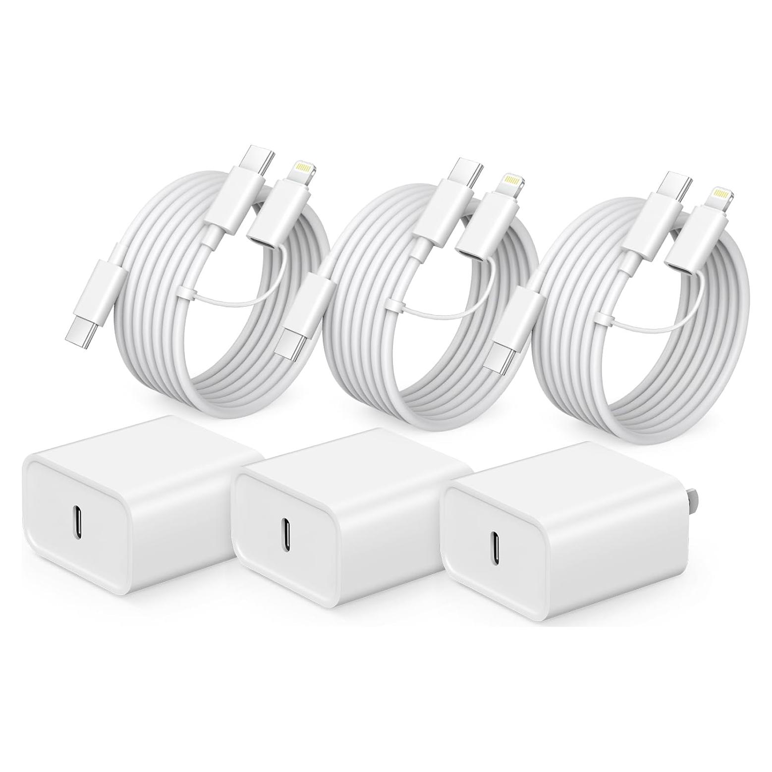 Cargador Rápido USB C 20W para iPhone 16/15 - Paquete de 3