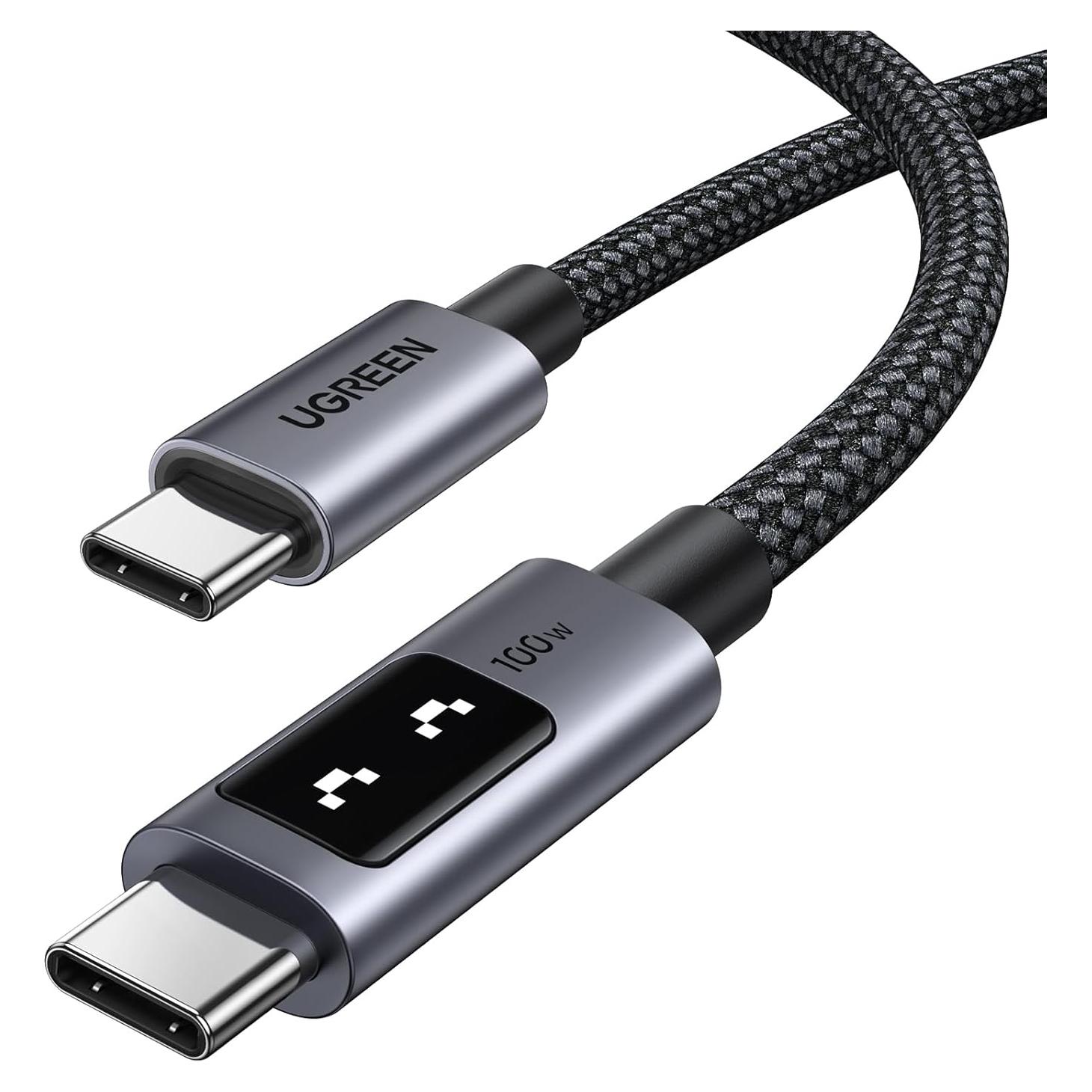 Cable USB C a USB C 100W UGREEN 0.49m Negro con Pantalla LED