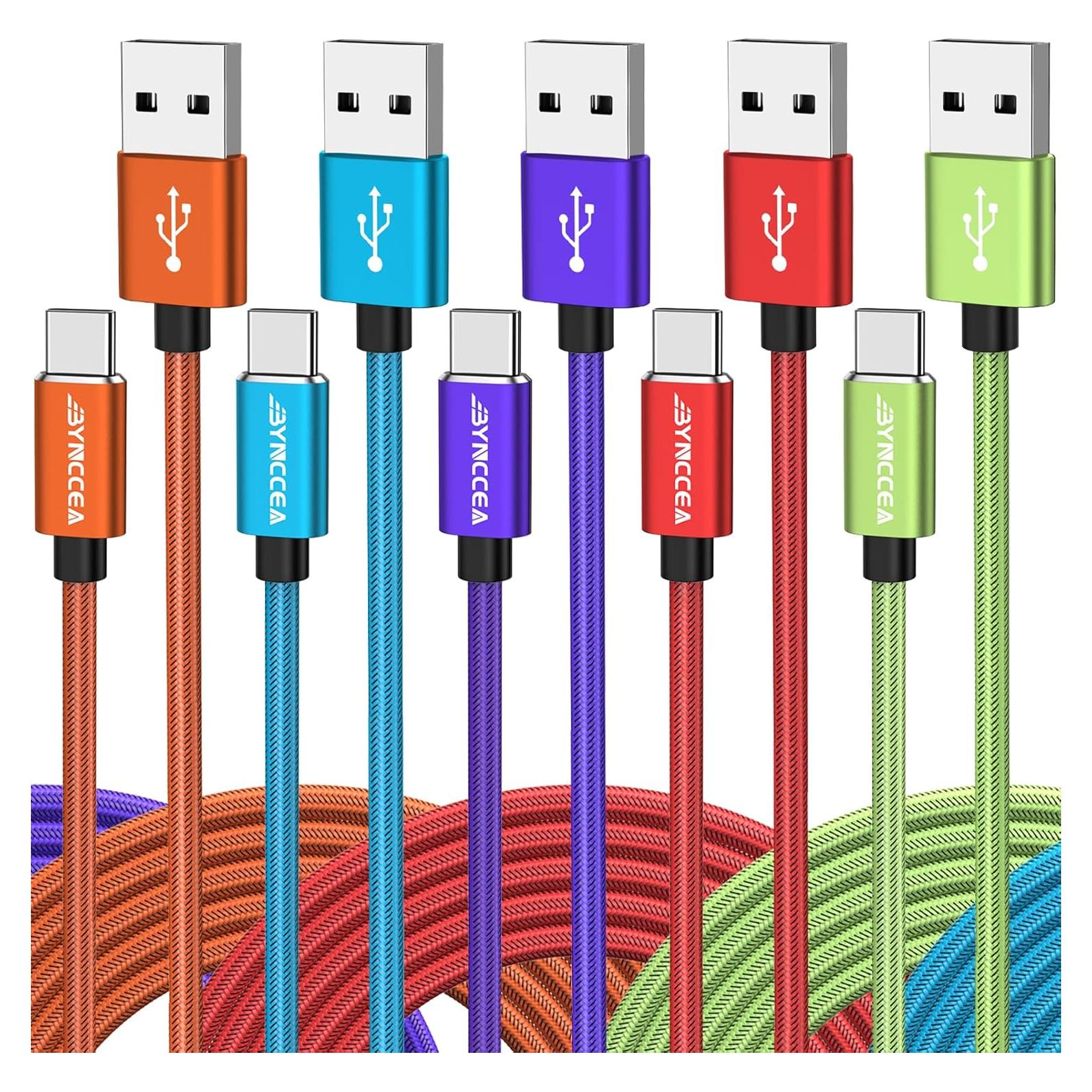 Cable USB C Bynccea 3m - Paquete de 5 Carga Rápida Trenzado