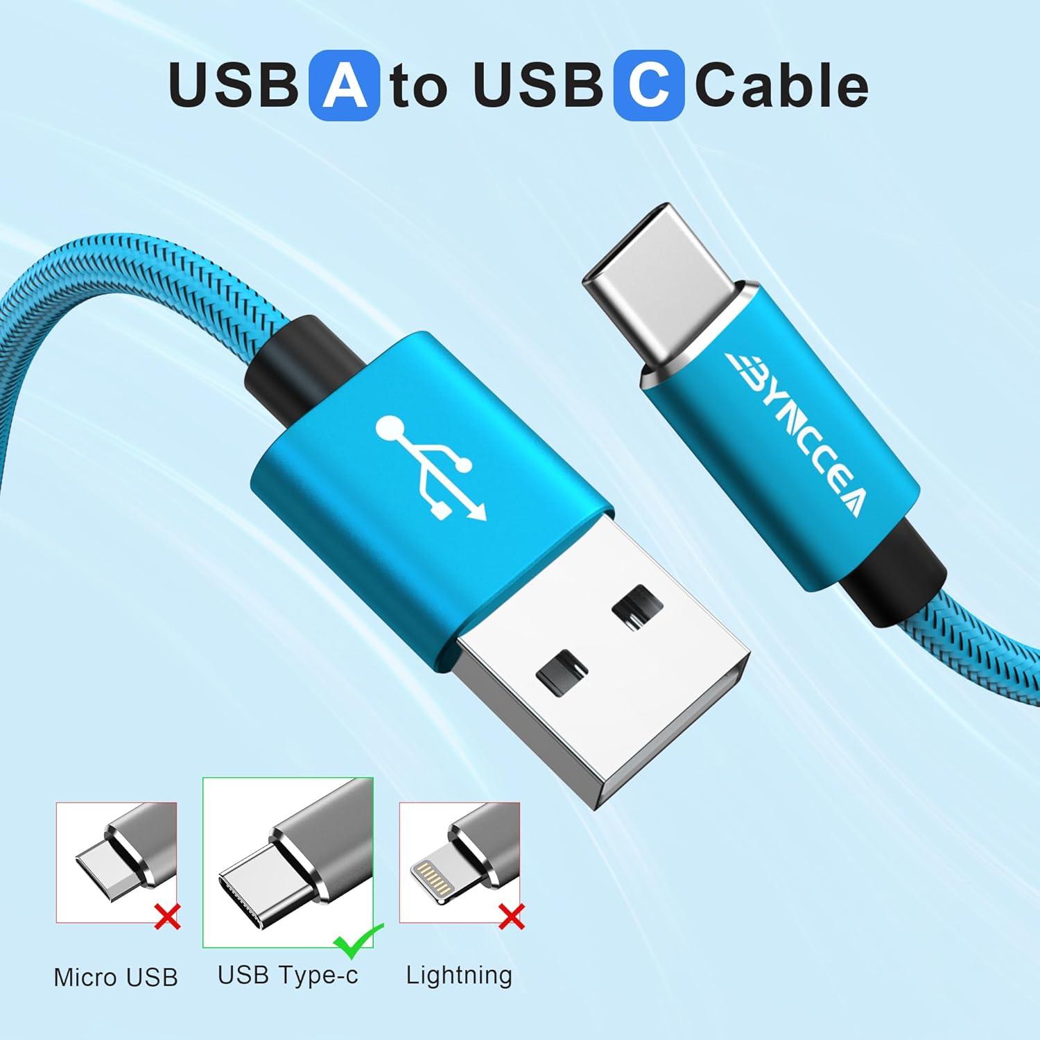 Cable USB C Bynccea 3m - Paquete de 5 Carga Rápida Trenzado