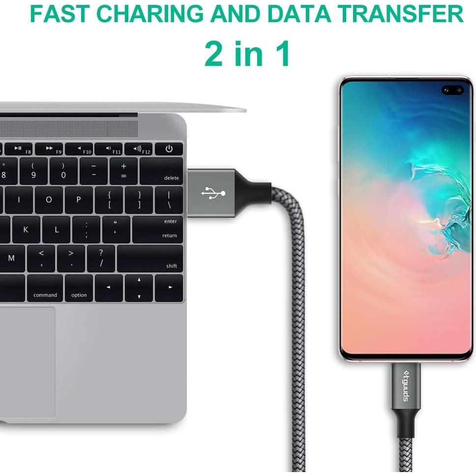 Long USB C Cable [12ft, 2-Pack], etguuds Fast Charging USB A to Type C Charger Cable Braided for Samsung Galaxy S22 S21 S20 Ultra 5G S10 S10E S9 Note 20 10 9, A10e A20 A33 A32 A50 A70, LG, Moto, Pixel