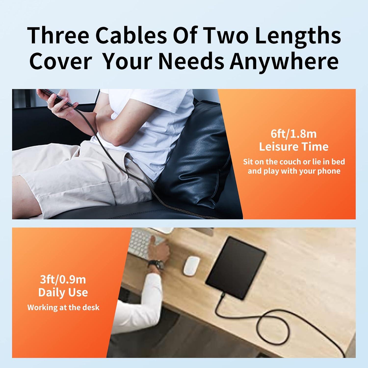 Cable USB C 3-Pack Hrbzo 0.91m y 1.83m Carga Rápida