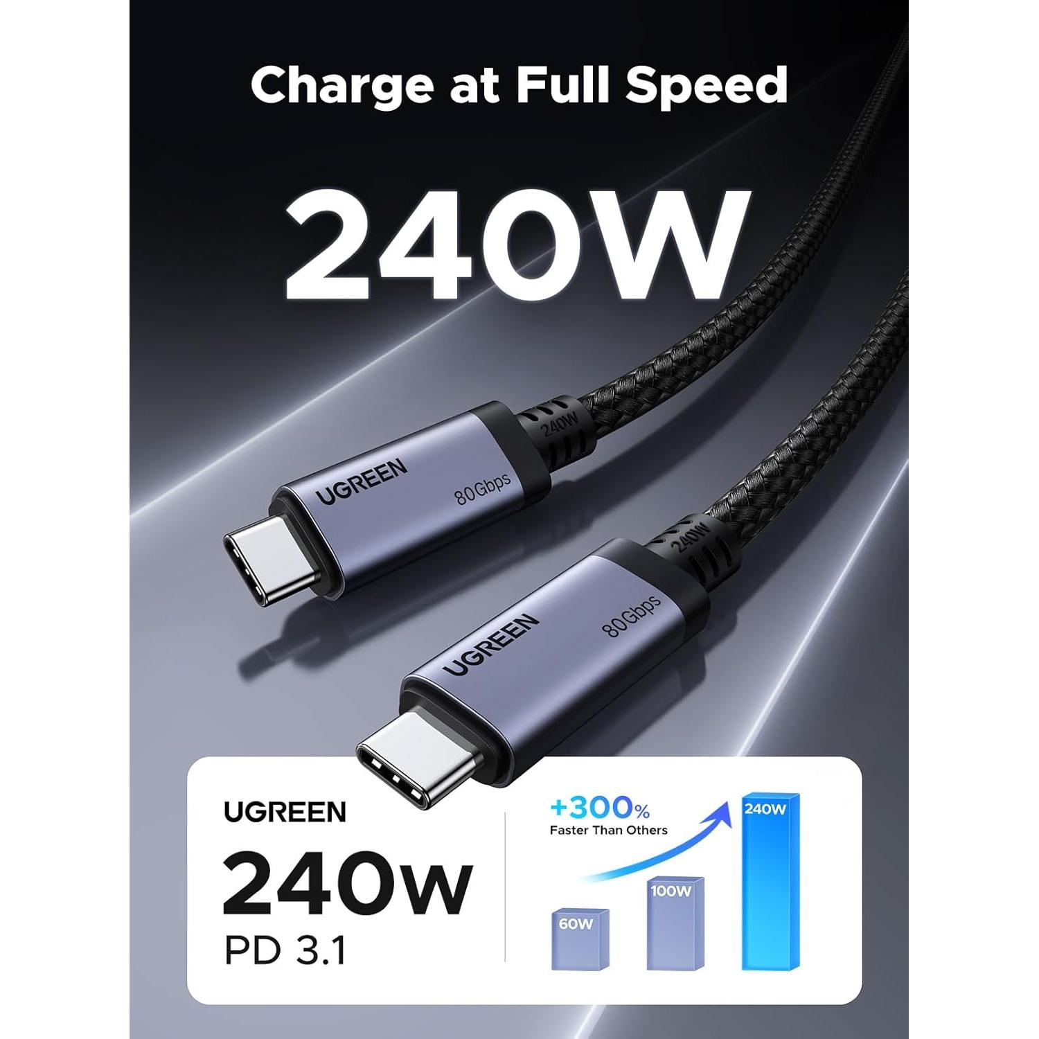 Cable USB C UGREEN 240W 1m PD 3.1 80Gbps 16K Doble 8K