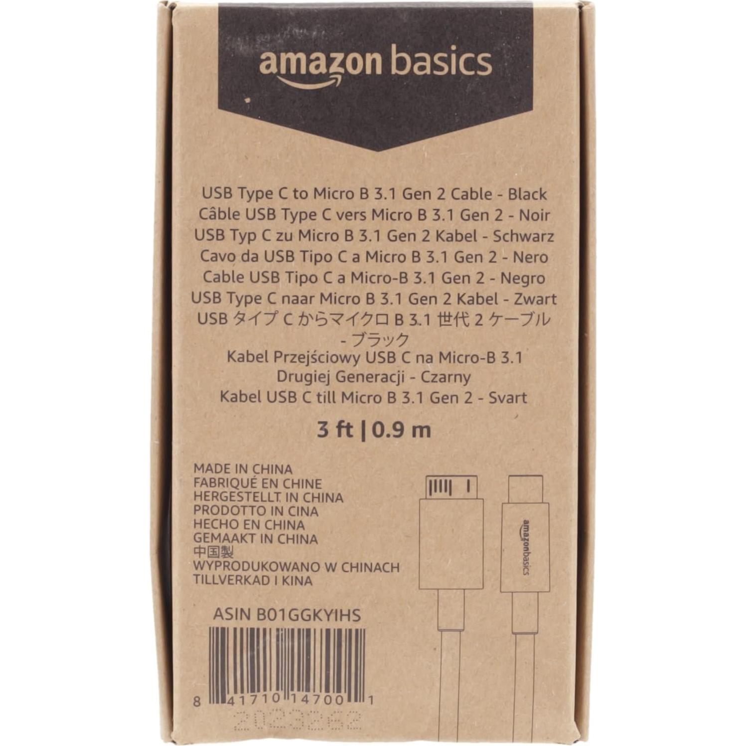 Cable de carga rápida USB-C a Micro USB 3.1 Gen 2 Amazon Basics 0.9m