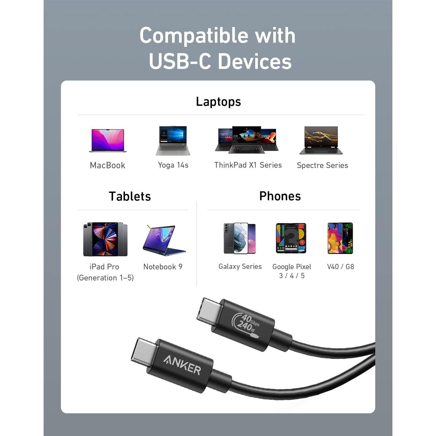 Cable USB C Anker 515 1m 240W 40Gbps Pantalla 8K