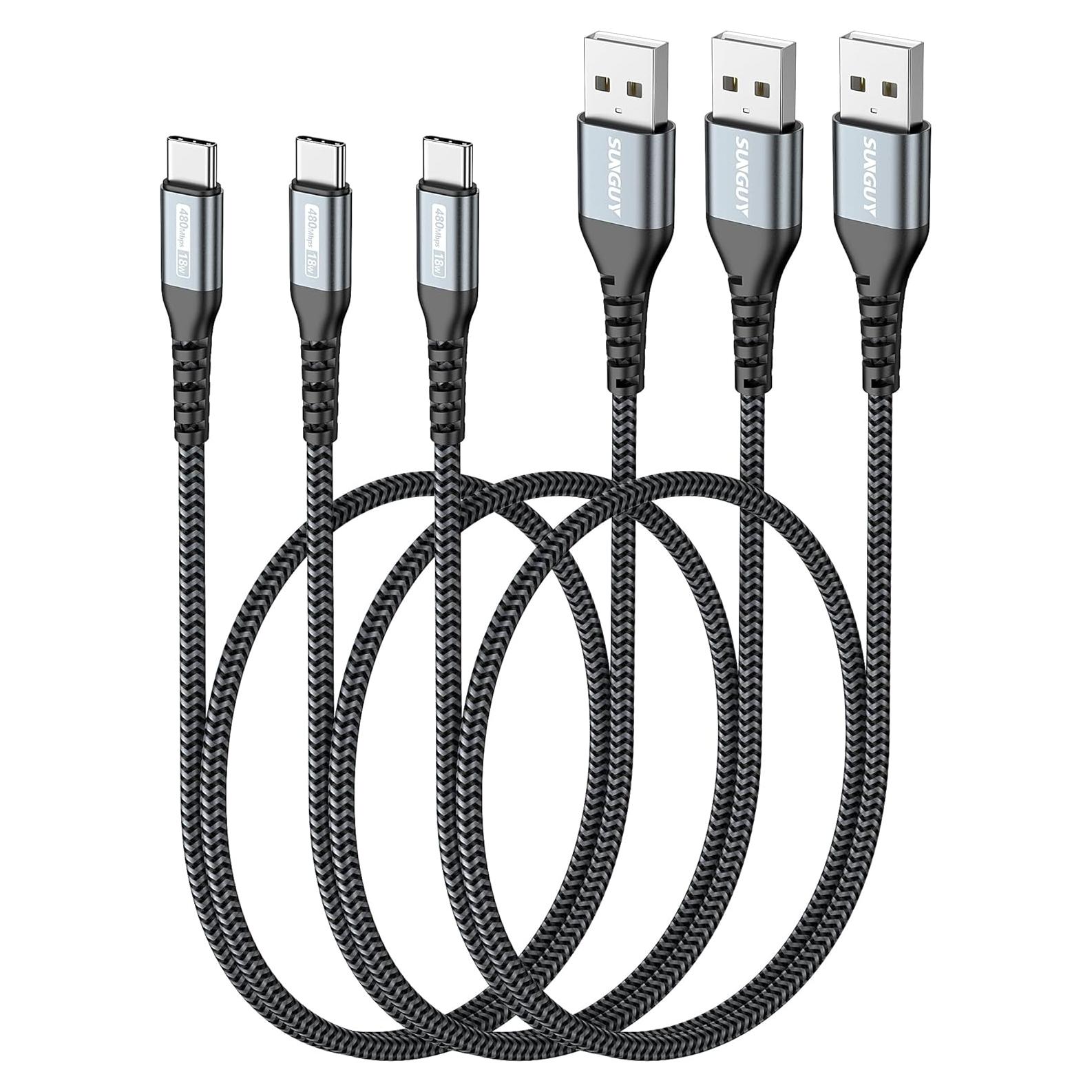 Cable USB A a USB C SUNGUY 1.5FT 3A Carga Rápida 3 Pack